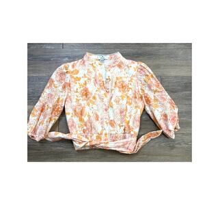 We Are Kindred Floral Blouse Womens 4 Tie Waist Button Front